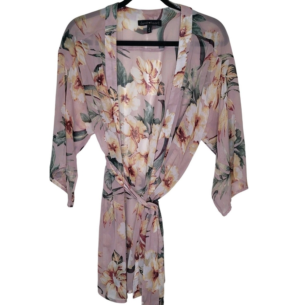 Derek Heart Floral Kimono Cover Up Women's Small ***Broken Belt Loop